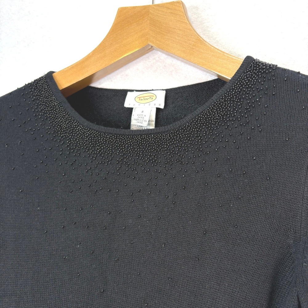 Talbots Black Beaded Silk Cashmere Knit Top Womens Sp‎ Elegant Luxury Evening